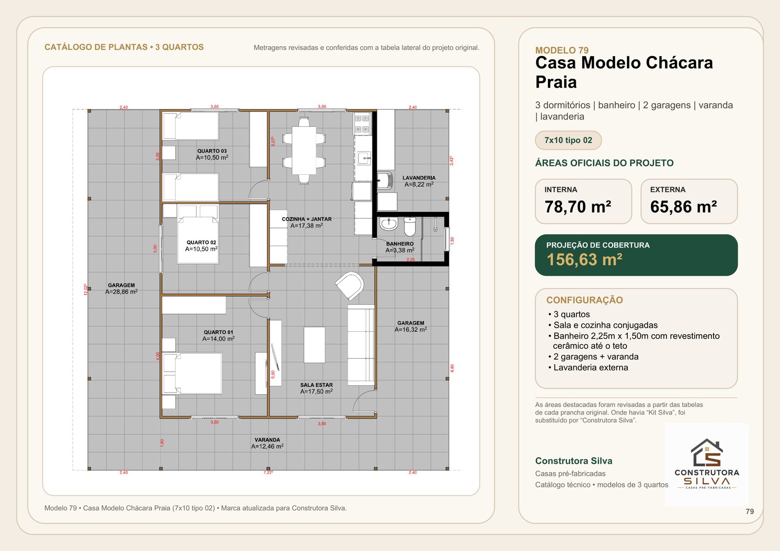 Casa com 3 Quartos, Modelo 79, 7 por 10